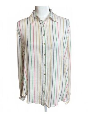 Fresh Produce rainbow striped button up shirt M/L